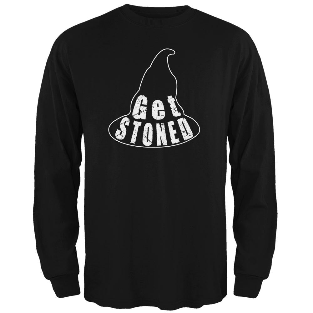 Halloween Witch Hat Get Stoned Pun Mens Long Sleeve T Shirt Men's Long Sleeves Old Glory 2XL Black 