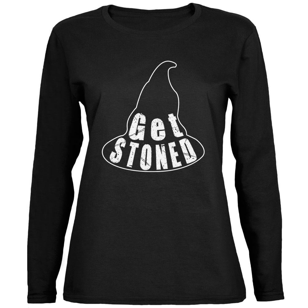 Halloween Witch Hat Get Stoned Pun Ladies' Relaxed Jersey Long-Sleeve Tee Women's Long Sleeves Old Glory 2XL Black 