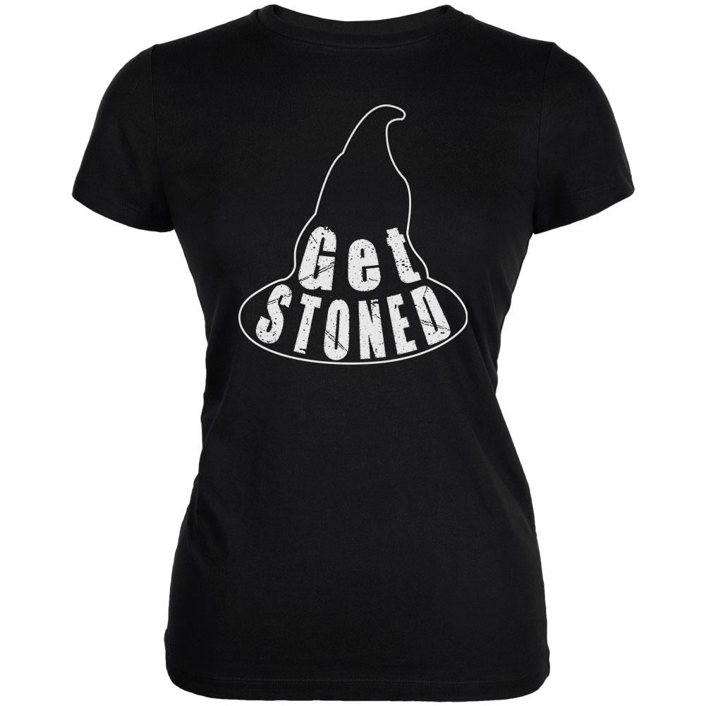 Halloween Witch Hat Get Stoned Pun Juniors Soft T Shirt Juniors T-Shirts Old Glory 2XL Black 