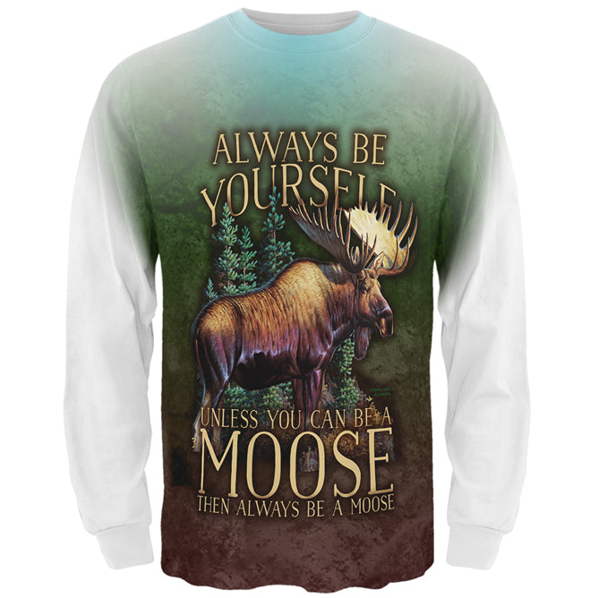 Always Be Yourself Unless Moose All Over Mens Long Sleeve T Shirt Men's Long Sleeves Old Glory LG Multi 