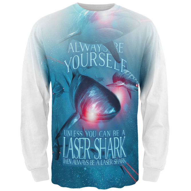 Always Be Yourself Unless Laser Shark All Over Mens Long Sleeve T Shirt Men's Long Sleeves Old Glory LG Multi 