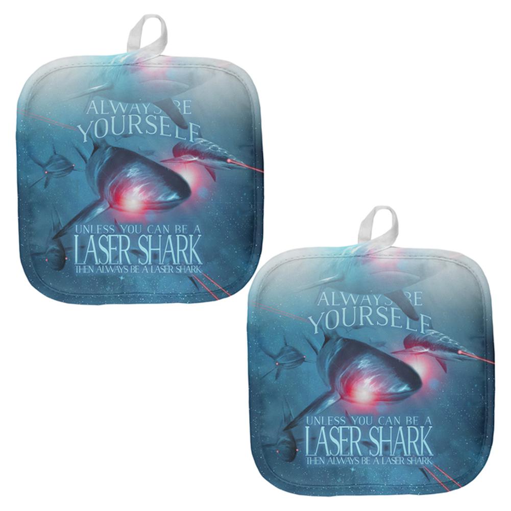 Always Be Yourself Unless Laser Shark All Over Pot Holder (Set of 2) Pot Holders Old Glory OS Multi 