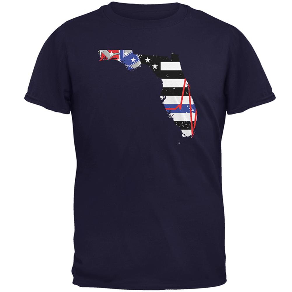 Florida First Responder Thin Blue Line Flag Mens T Shirt Men's T-Shirts Old Glory 2XL Navy 