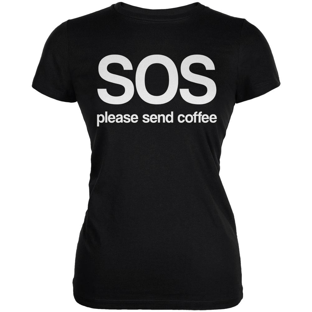 SOS Please Send Coffee Juniors Soft T Shirt Juniors T-Shirts Old Glory 2XL Black 