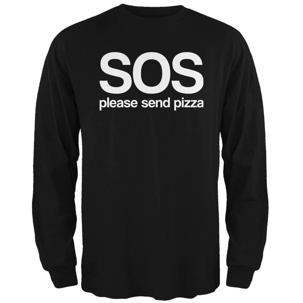 SOS Please Send Pizza Mens Long Sleeve T Shirt Men's Long Sleeves Old Glory 2XL Black 