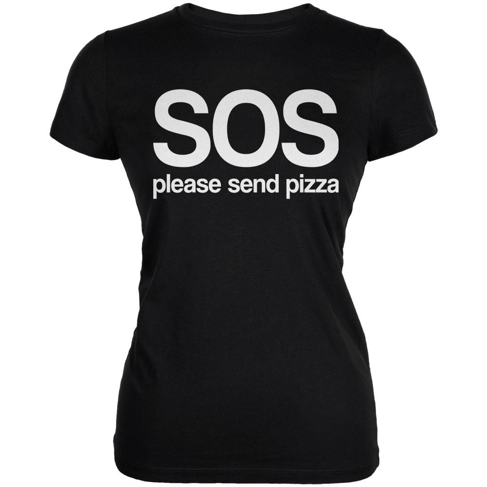 SOS Please Send Pizza Juniors Soft T Shirt Juniors T-Shirts Old Glory 2XL Black 