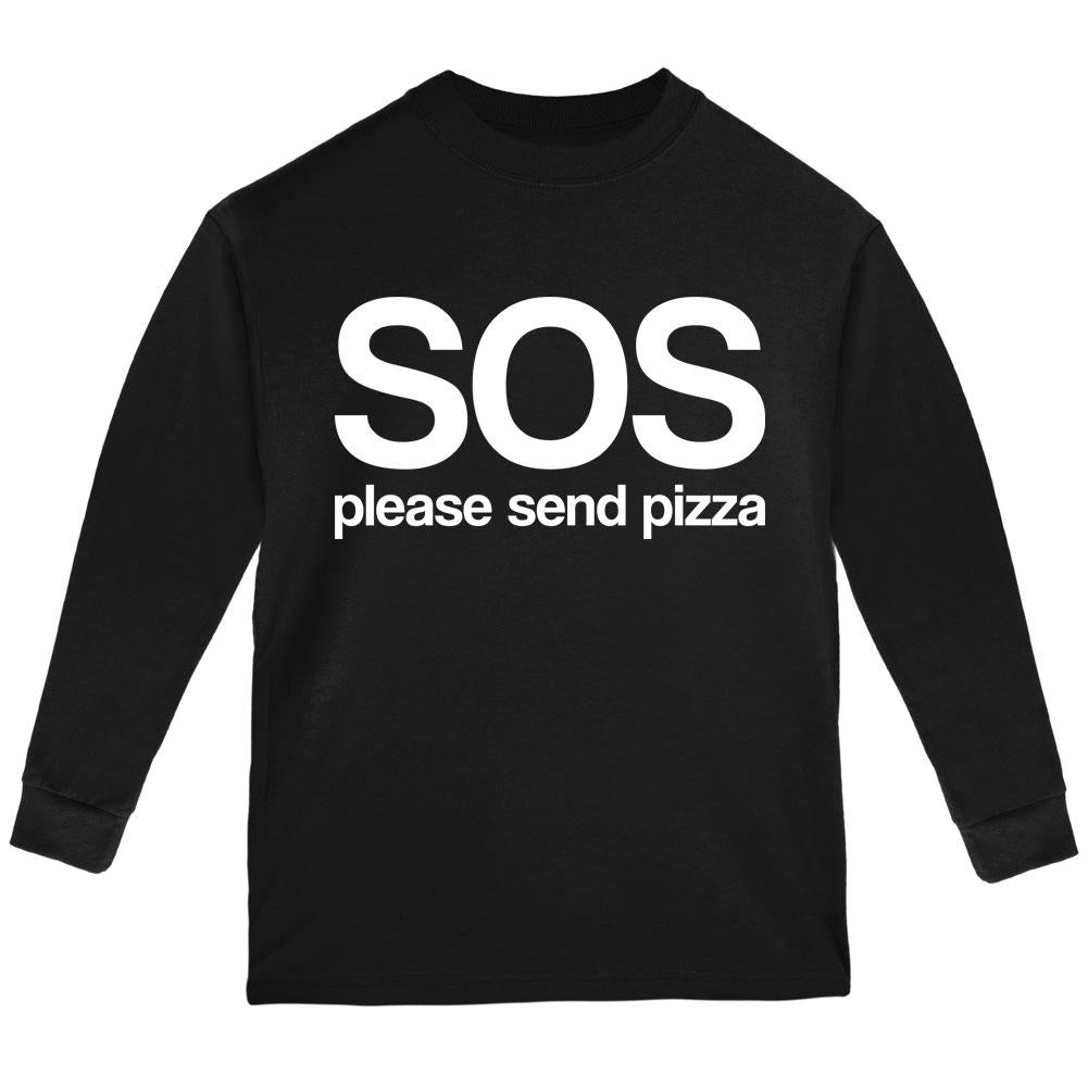 SOS Please Send Pizza Youth Long Sleeve T Shirt Youth Long Sleeves Old Glory LG Black 