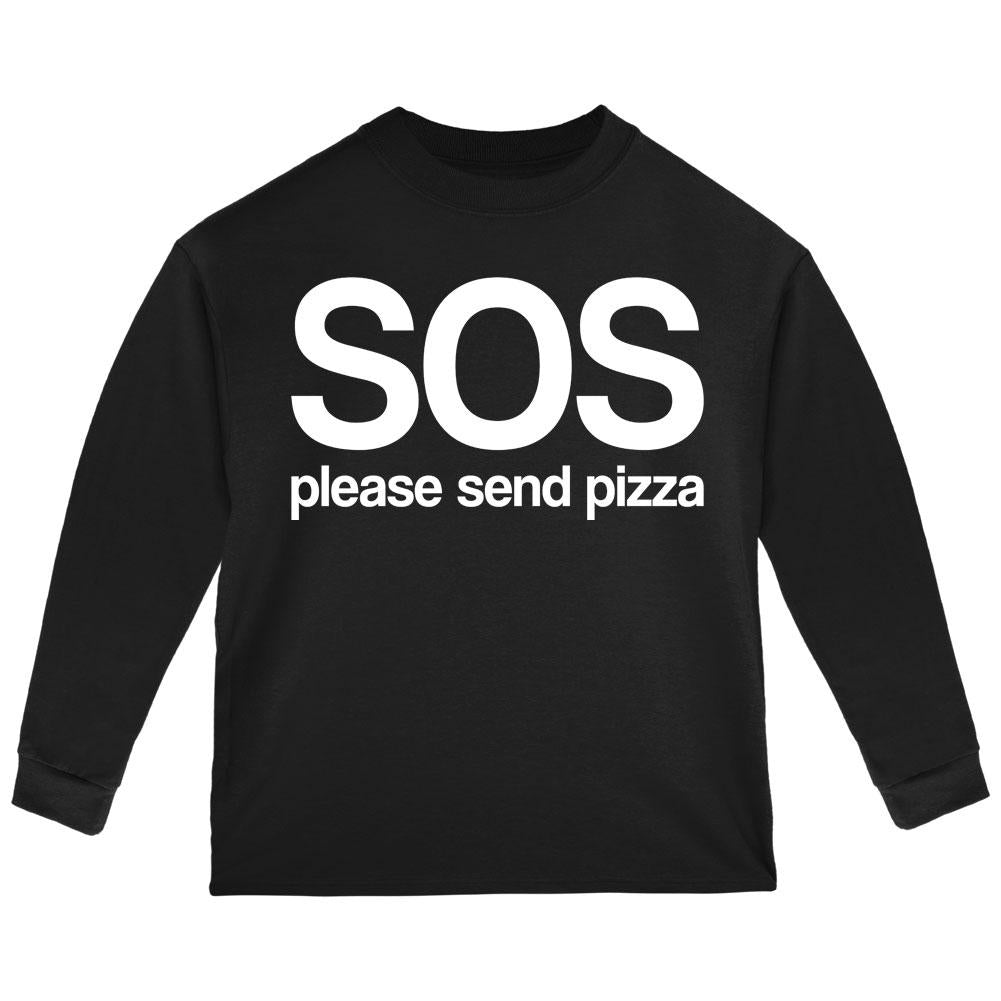 SOS Please Send Pizza Toddler Long Sleeve T Shirt Toddler Long Sleeves Old Glory 2T Black 