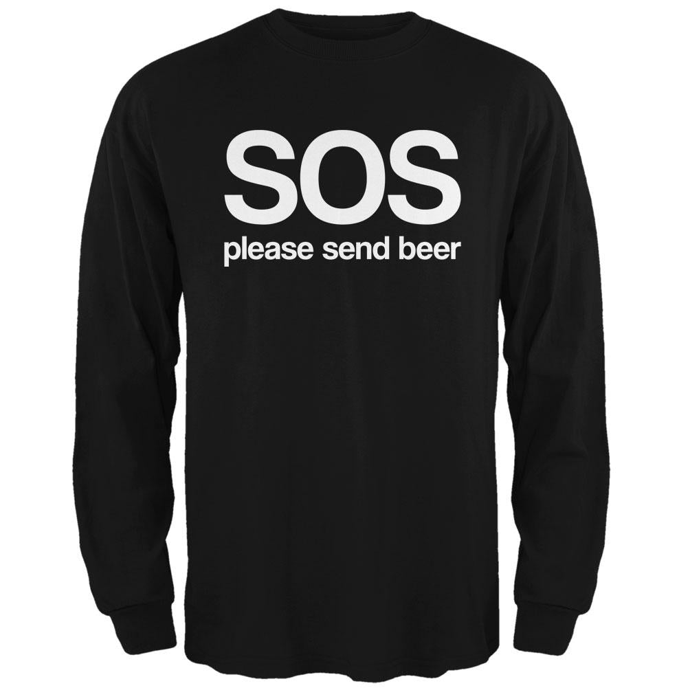 SOS Please Send Beer Mens Long Sleeve T Shirt Men's Long Sleeves Old Glory 2XL Black 