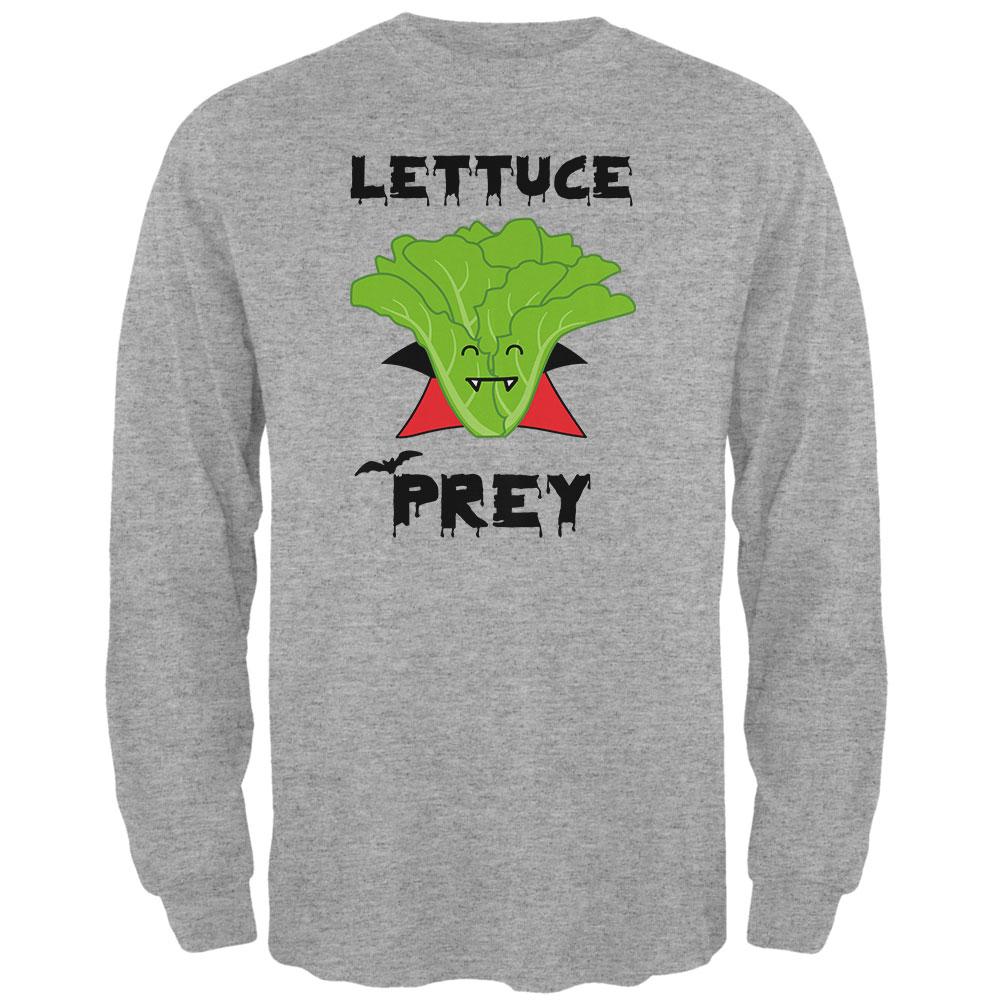 Halloween Vegetable Lettuce Let Us Prey Dracula Funny Mens Long Sleeve T Shirt Men's Long Sleeves Old Glory 2XL Heather 