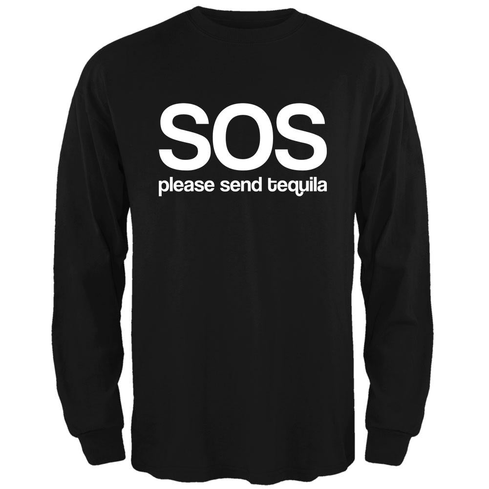SOS Please Send Tequila Mens Long Sleeve T Shirt Men's Long Sleeves Old Glory 2XL Black 