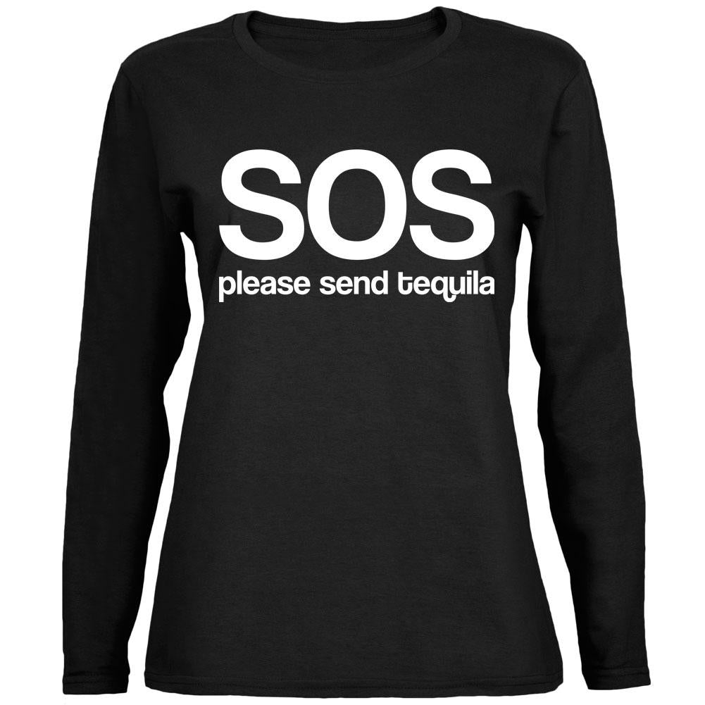 SOS Please Send Tequila Ladies' Relaxed Jersey Long-Sleeve Tee Women's Long Sleeves Old Glory 2XL Black 