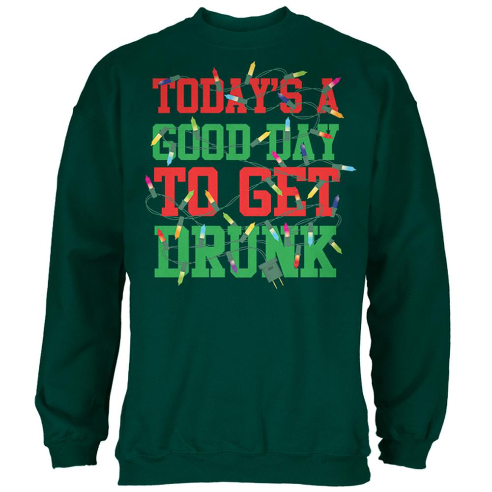 Christmas Good Day To Get Drunk Tangled Lights Mens Sweatshirt Men's Sweatshirts Old Glory 2XL Forest Green 