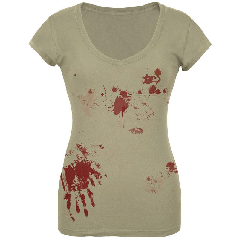 Halloween Blood Splatter Costume Juniors V-Neck T Shirt Juniors T-Shirts Old Glory LG Tan 