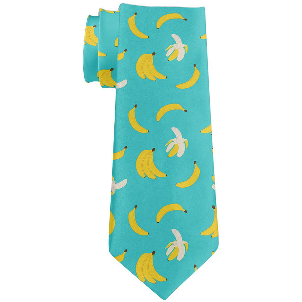 Fruit Peeled Banana Repeat Pattern All Over Neck Tie Men's Neck Ties Old Glory OS Blue 