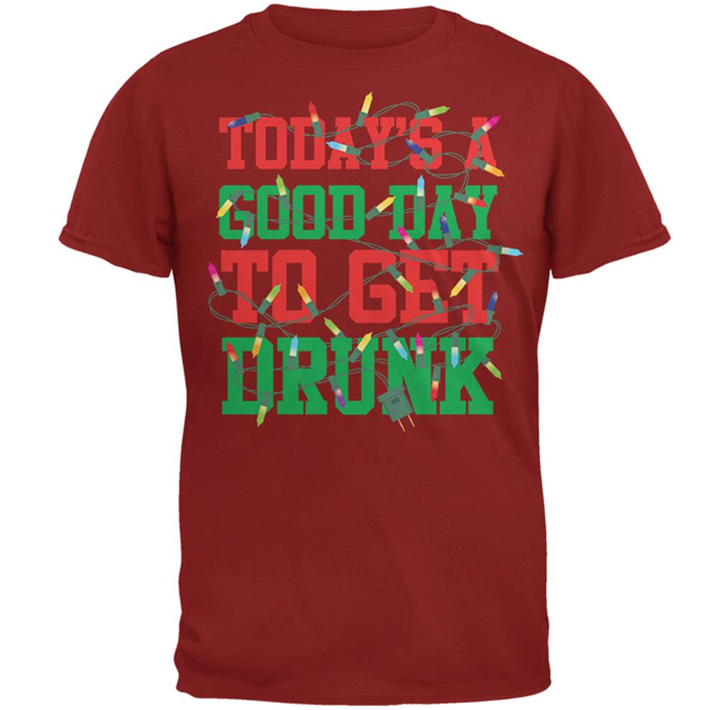 Christmas Good Day To Get Drunk Tangled Lights Mens T Shirt Men's T-Shirts Old Glory 2XL Cardinal Red 