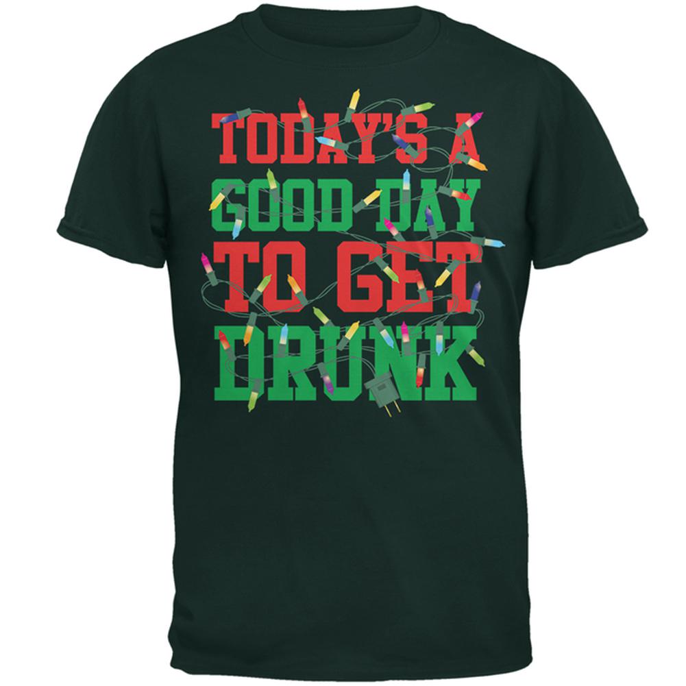 Christmas Good Day To Get Drunk Tangled Lights Mens T Shirt Men's T-Shirts Old Glory 2XL Forest Green 