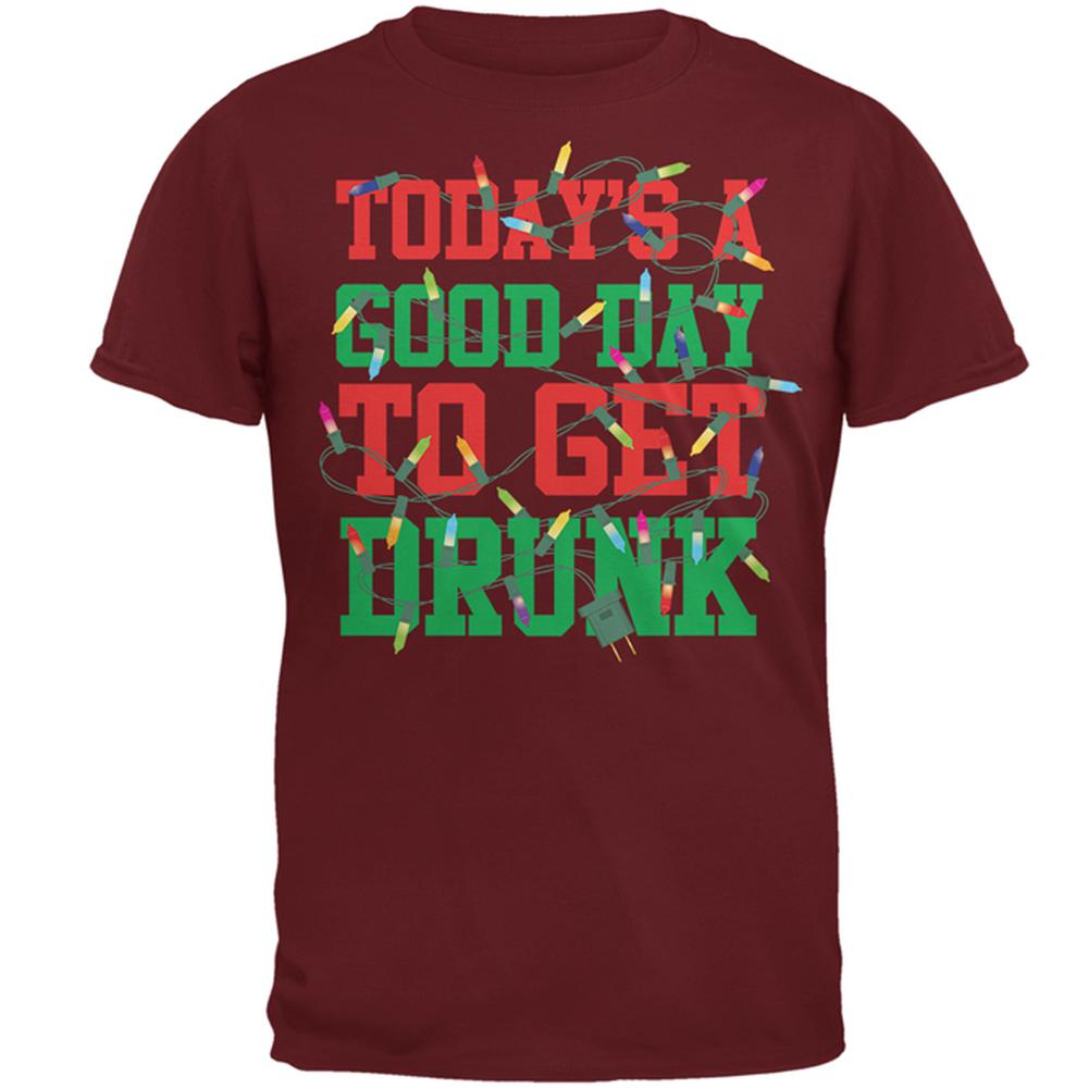 Christmas Good Day To Get Drunk Tangled Lights Mens T Shirt Men's T-Shirts Old Glory 2XL Garnet Red 