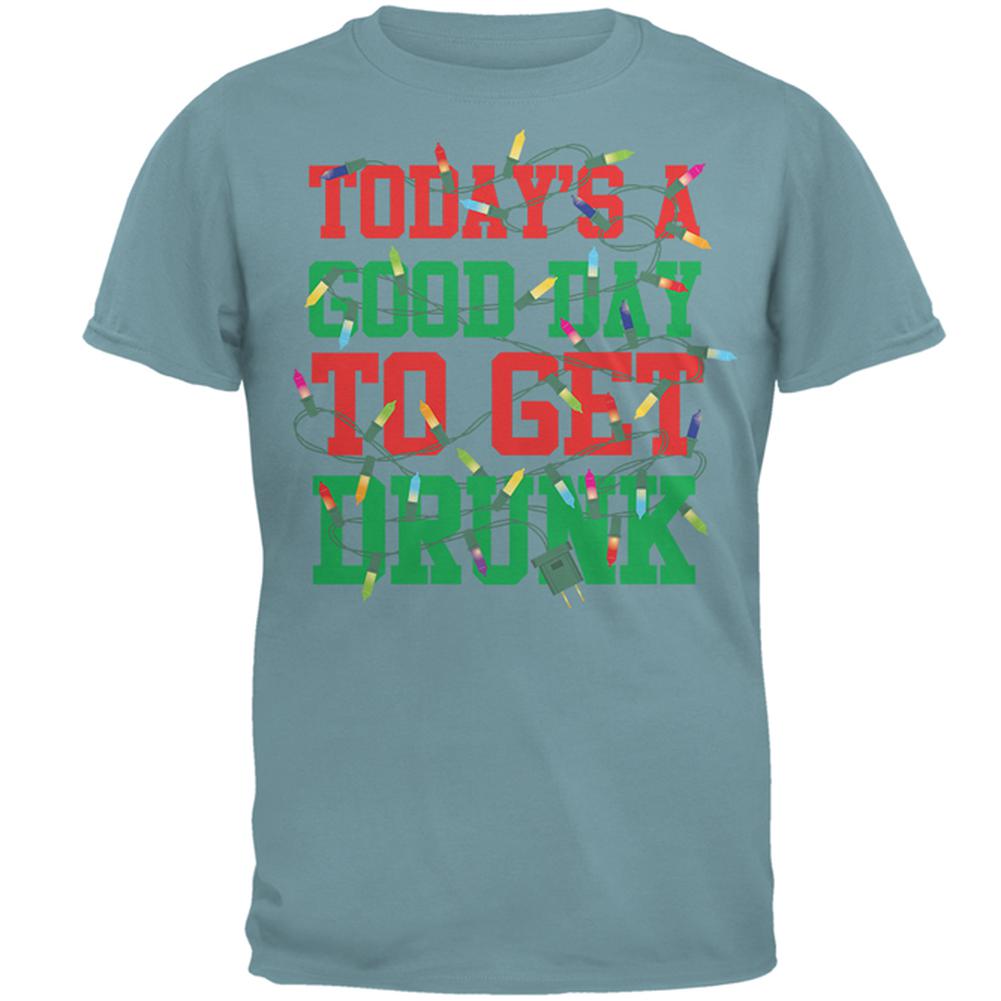 Christmas Good Day To Get Drunk Tangled Lights Mens T Shirt Men's T-Shirts Old Glory 2XL Seafoam 