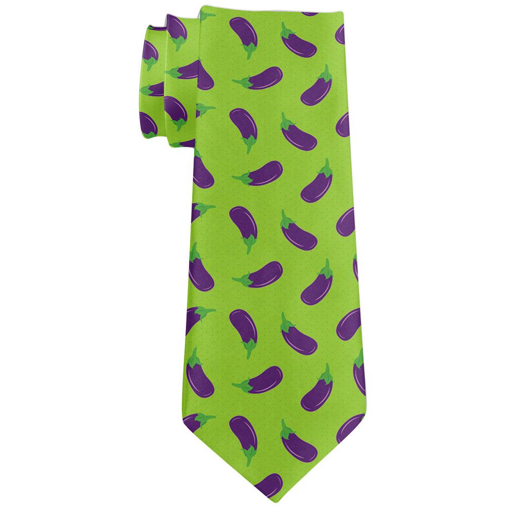 Vegetable Eggplant Eggplants Repeat Pattern All Over Neck Tie Men's Neck Ties Old Glory OS Green 