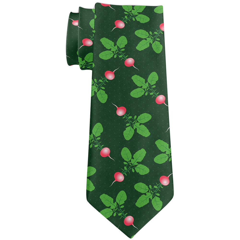 Vegetable Radish Radishes Repeat Pattern All Over Neck Tie Men's Neck Ties Old Glory OS Green 