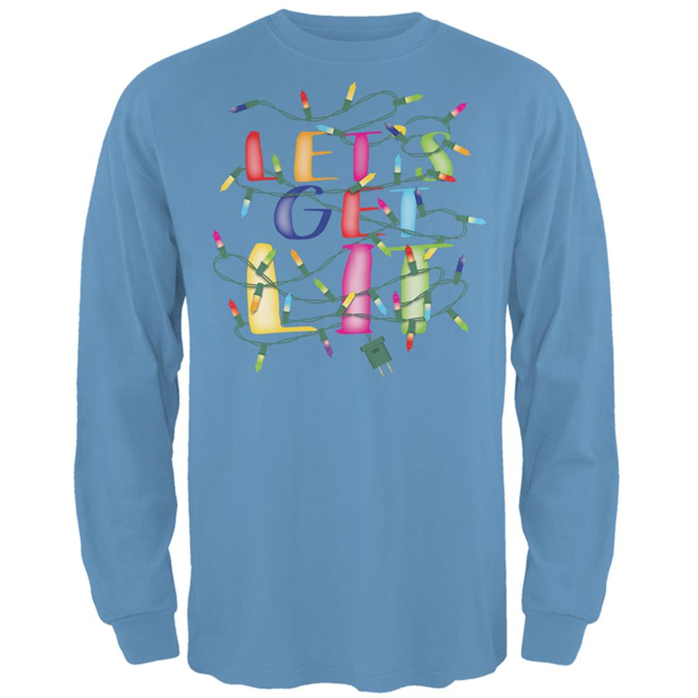 Christmas Lights Let's Get Lit Party Mens Long Sleeve T Shirt Men's Long Sleeves Old Glory 2XL Carolina Blue 