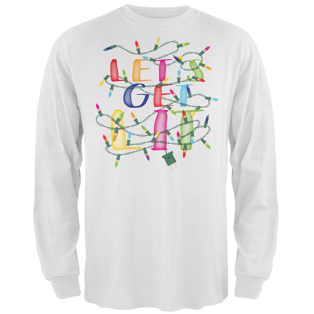 Christmas Lights Let's Get Lit Party Mens Long Sleeve T Shirt Men's Long Sleeves Old Glory 2XL White 