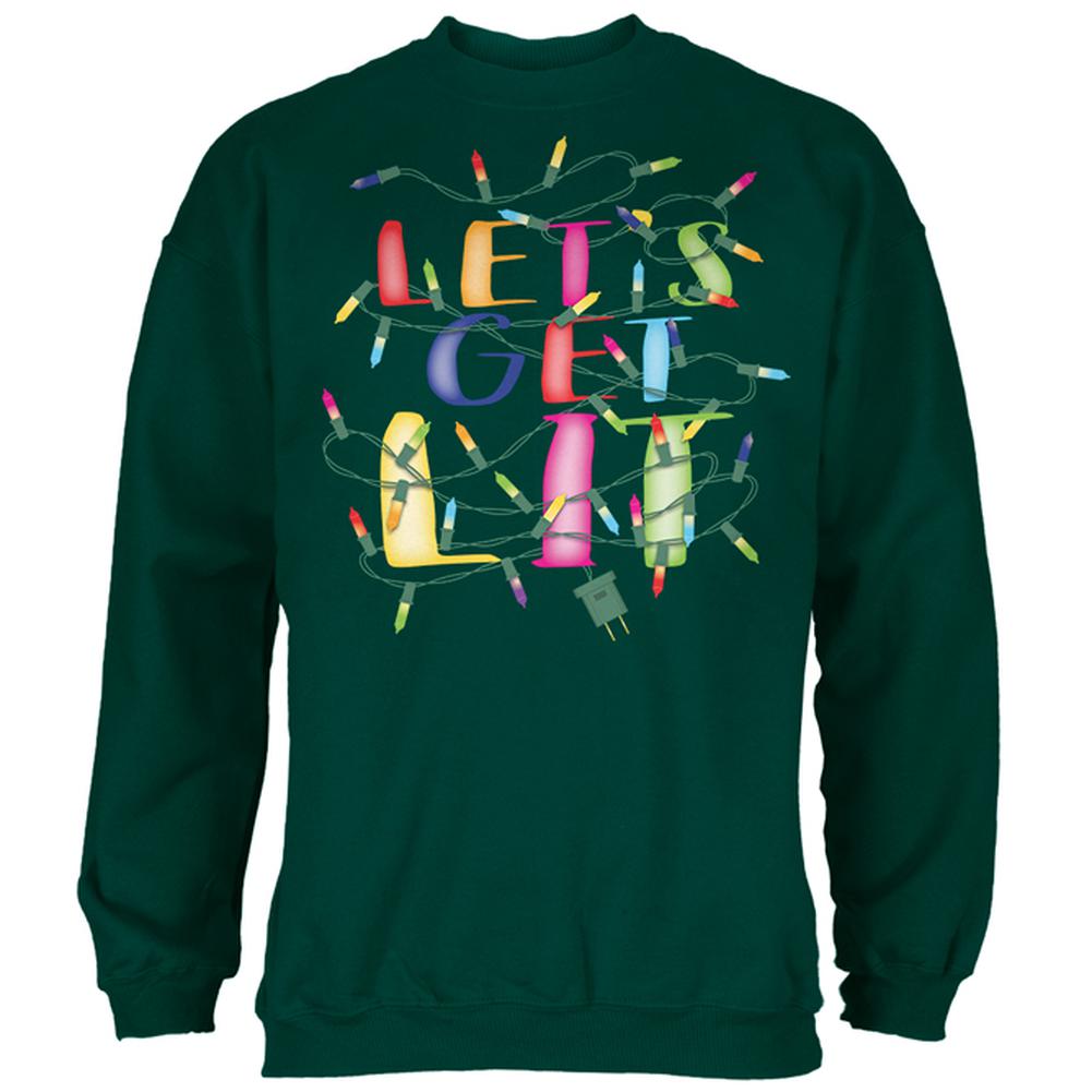 Christmas Lights Let's Get Lit Party Mens Sweatshirt Men's Sweatshirts Old Glory 2XL Forest Green 