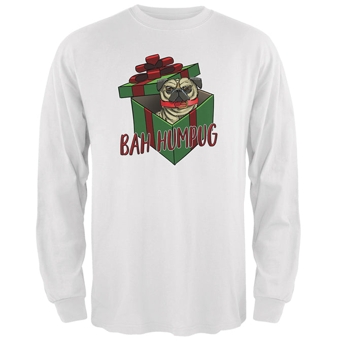 Christmas Bah Humpug Grumpy Scrooge Pug Gift Mens Long Sleeve T Shirt Men's Long Sleeves Old Glory 2XL White 