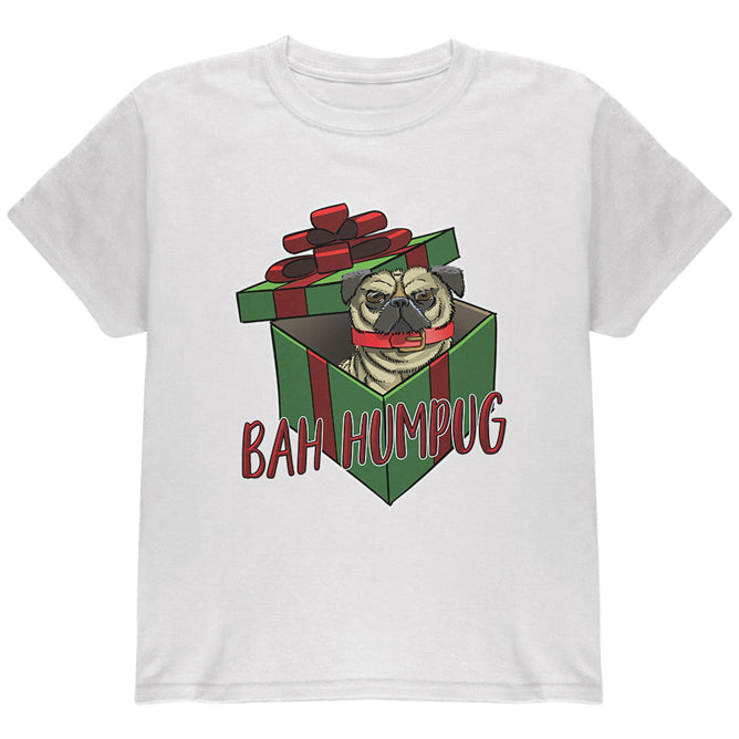 Christmas Bah Humpug Grumpy Scrooge Pug Gift Youth T Shirt Youth T-Shirts Old Glory YLG White 