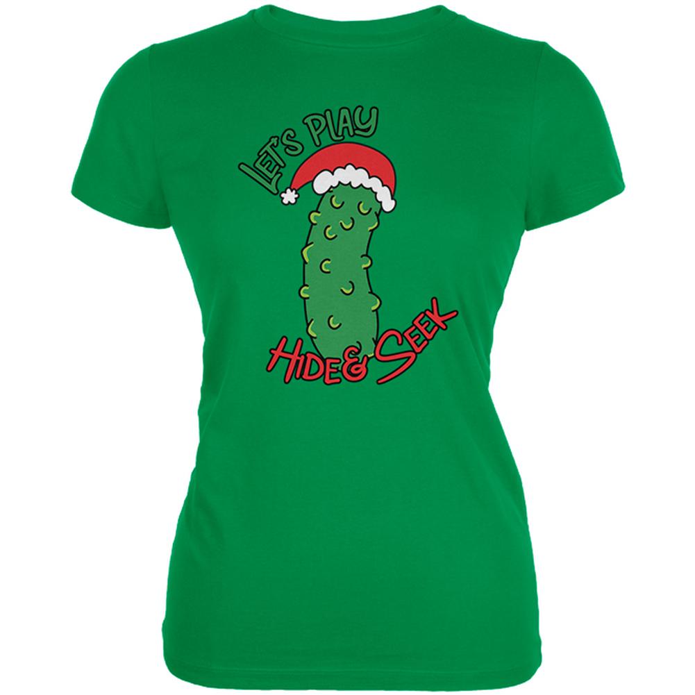 Christmas Pickle Hide And Seek Funny Juniors Soft T Shirt Juniors T-Shirts Old Glory 2XL Irish Green 