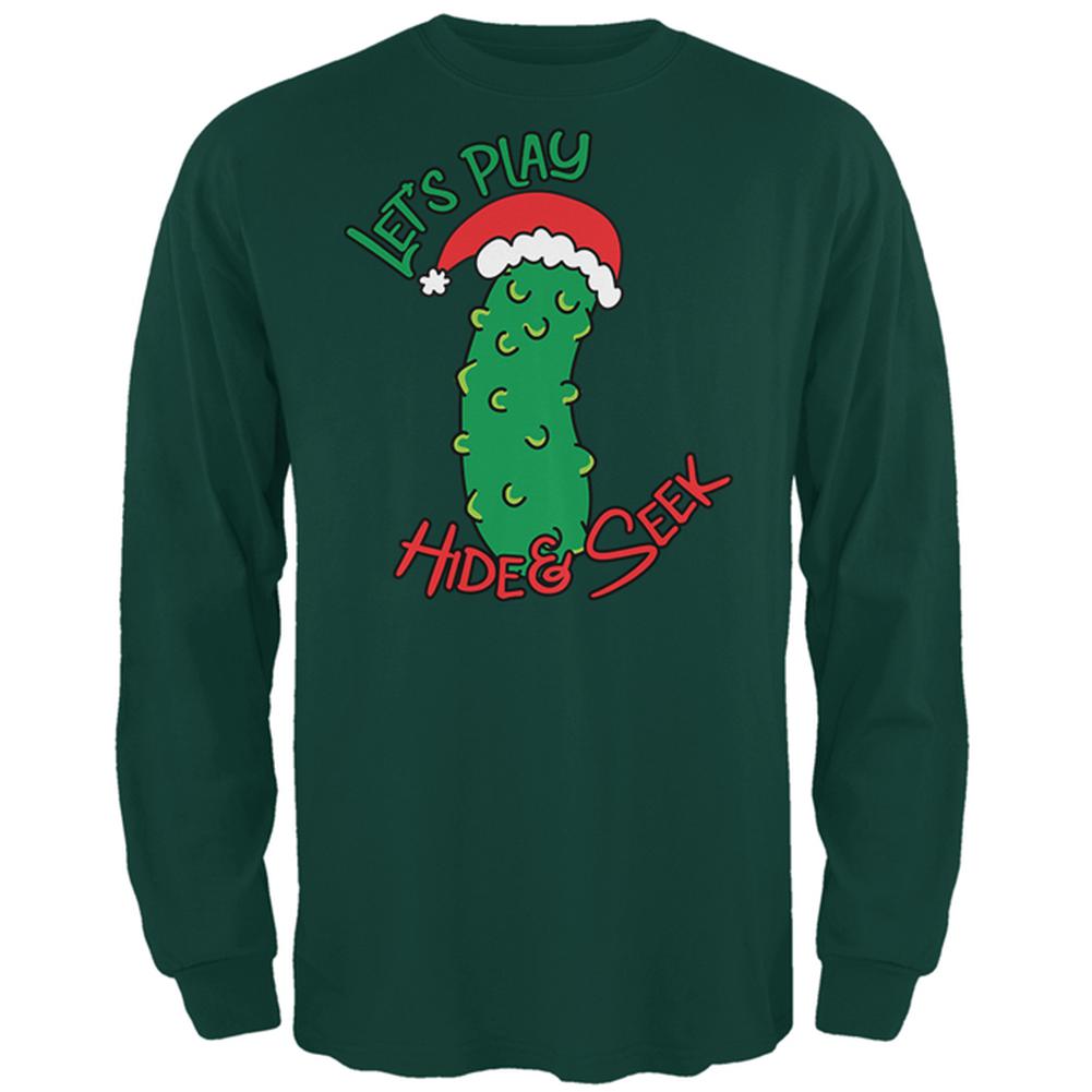 Christmas Pickle Hide And Seek Funny Mens Long Sleeve T Shirt Men's Long Sleeves Old Glory 2XL Forest Green 