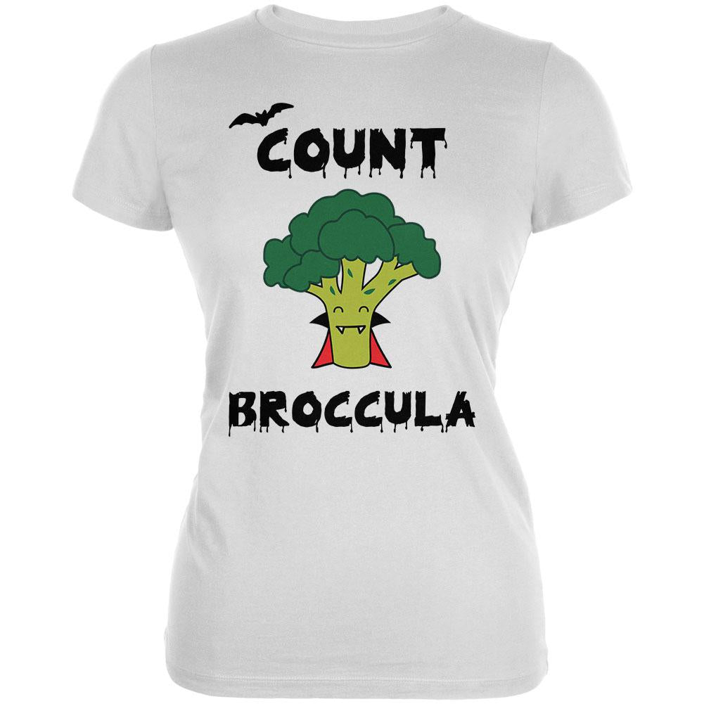 Halloween Vegetable Broccoli Count Broccula Dracula Funny Juniors Soft T Shirt Juniors T-Shirts Old Glory 2XL White 