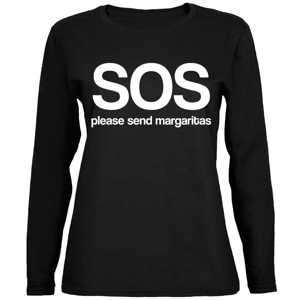 SOS Please Send Margaritas Ladies' Relaxed Jersey Long-Sleeve Tee Women's Long Sleeves Old Glory 2XL Black 