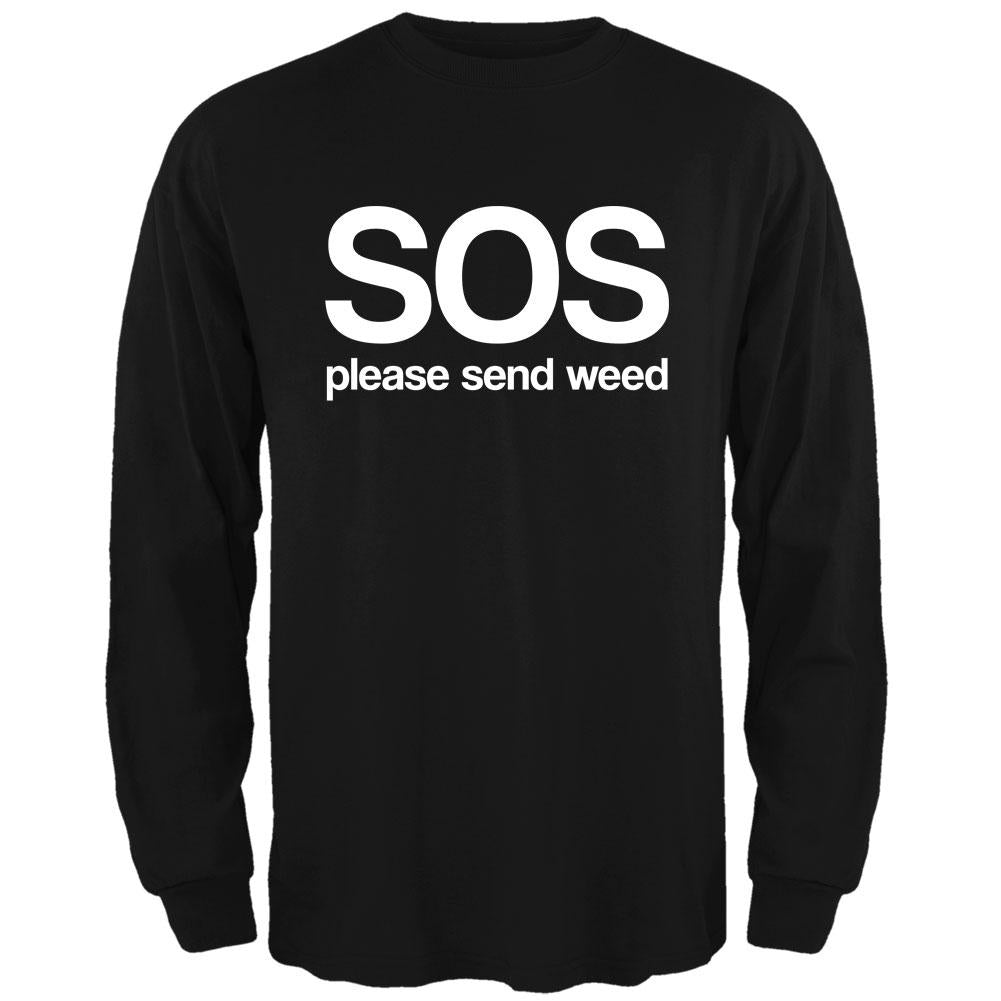 SOS Please Send Marijuana Mens Long Sleeve T Shirt Men's Long Sleeves Old Glory 2XL Black 