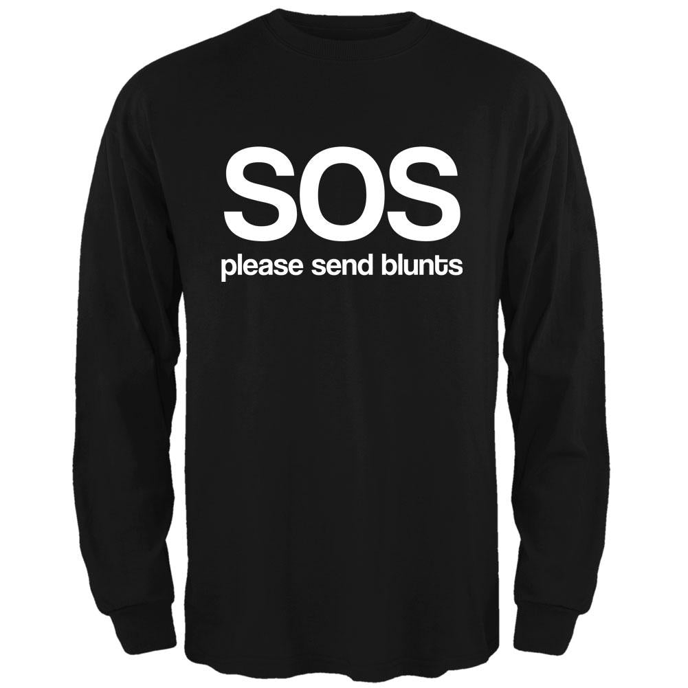 SOS Please Send Blunts Mens Long Sleeve T Shirt Men's Long Sleeves Old Glory 2XL Black 