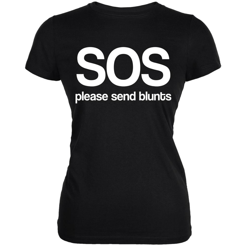 SOS Please Send Blunts Juniors Soft T Shirt Juniors T-Shirts Old Glory 2XL Black 