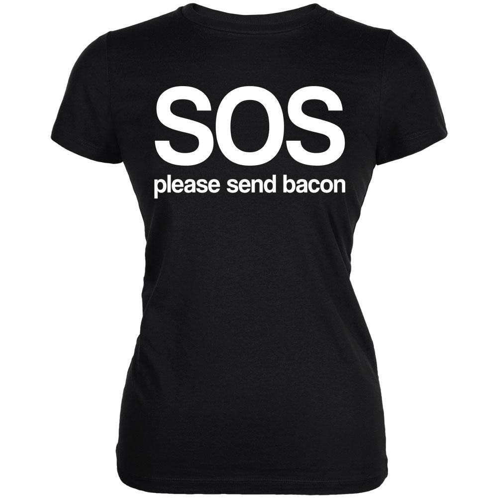 SOS Please Send Bacon Juniors Soft T Shirt Juniors T-Shirts Old Glory 2XL Black 