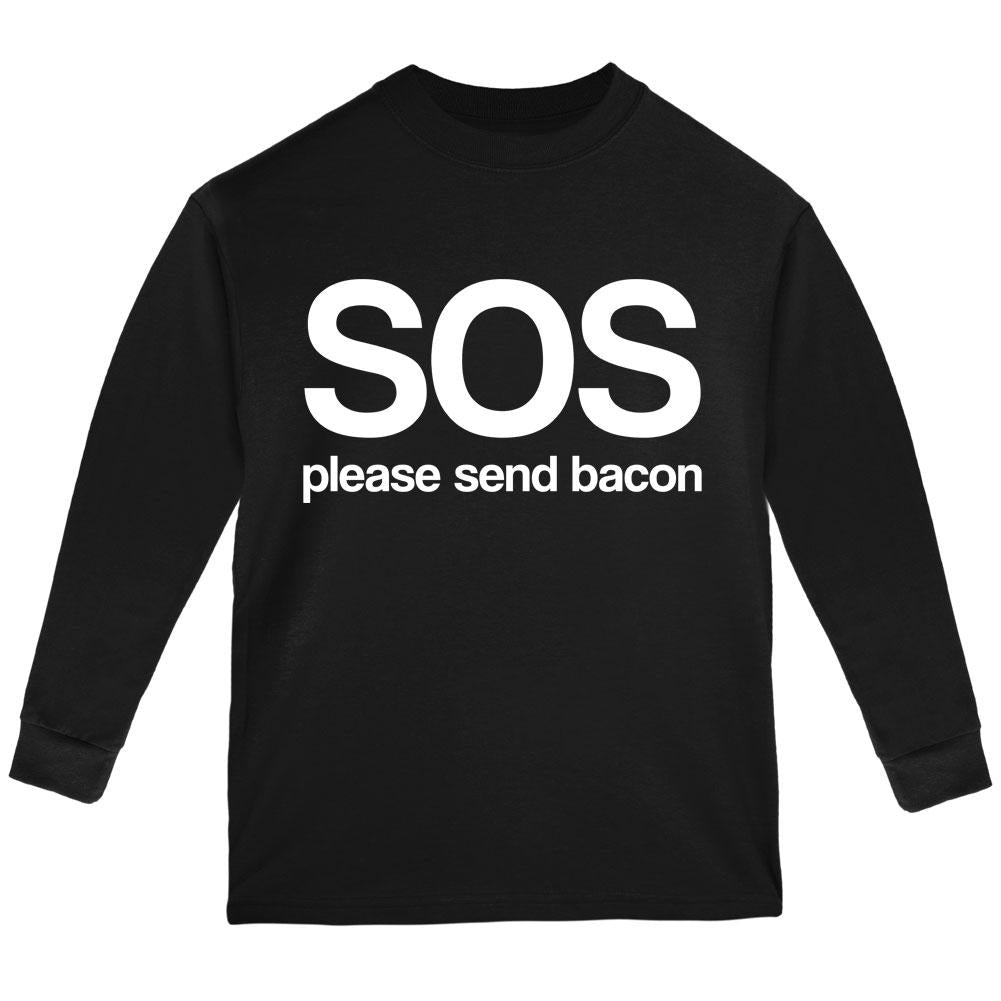 SOS Please Send Bacon Youth Long Sleeve T Shirt Youth Long Sleeves Old Glory LG Black 