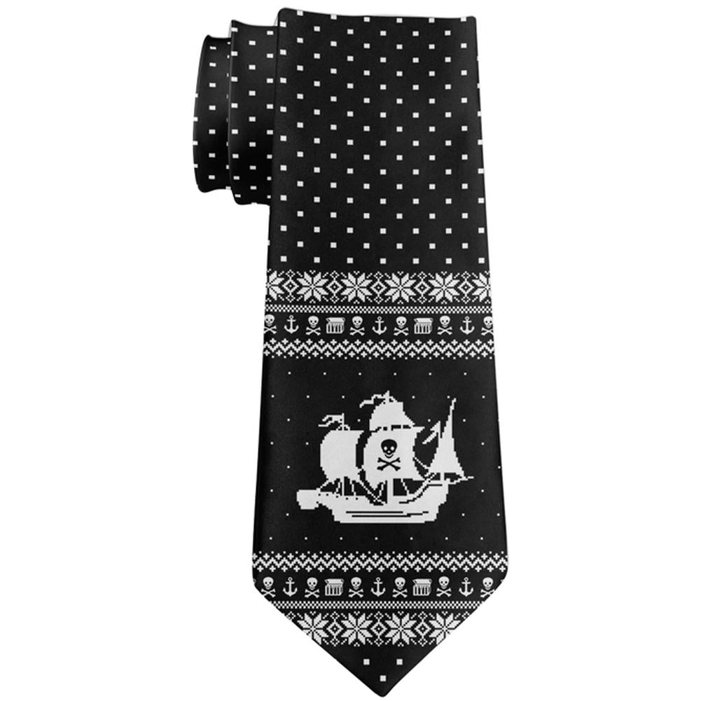 Ugly Christmas Sweater Pirate Ship All Over Neck Tie Men's Neck Ties Old Glory OS Multi 