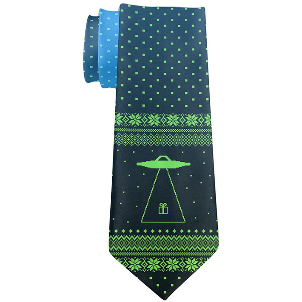 Ugly Christmas Sweater Alien Beam All Over Neck Tie Men's Neck Ties Old Glory OS Multi 