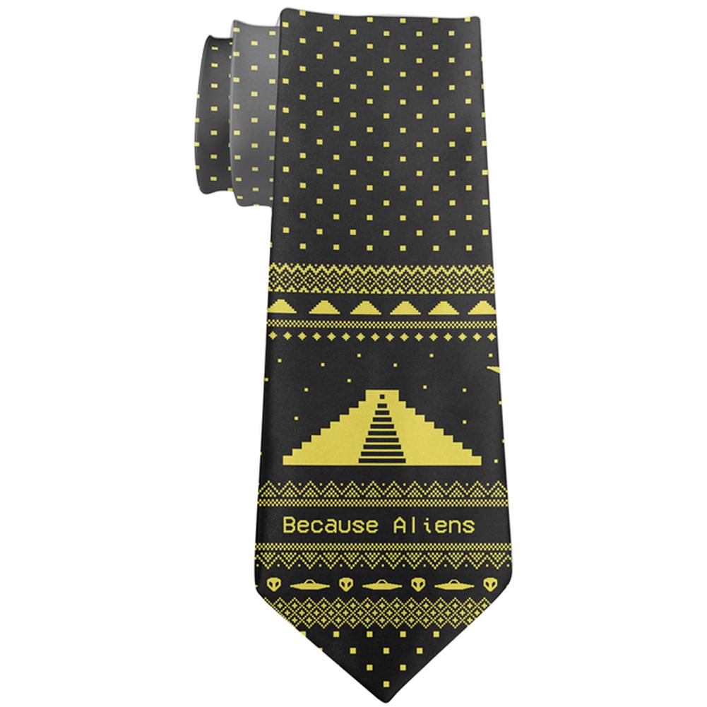 Ugly Christmas Sweater Because Pyramid Aliens All Over Neck Tie Men's Neck Ties Old Glory OS Multi 