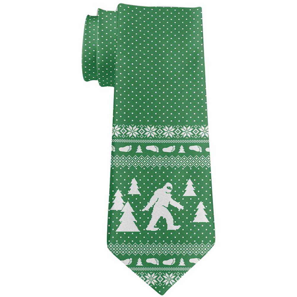 Ugly Christmas Sweater Sasquatch Bigfoot All Over Neck Tie Ties Old Glory OS Multi 