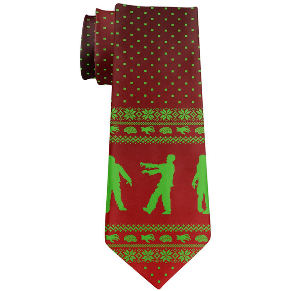 Ugly Christmas Sweater Zombie Brains All Over Neck Tie Ties Old Glory OS Multi 