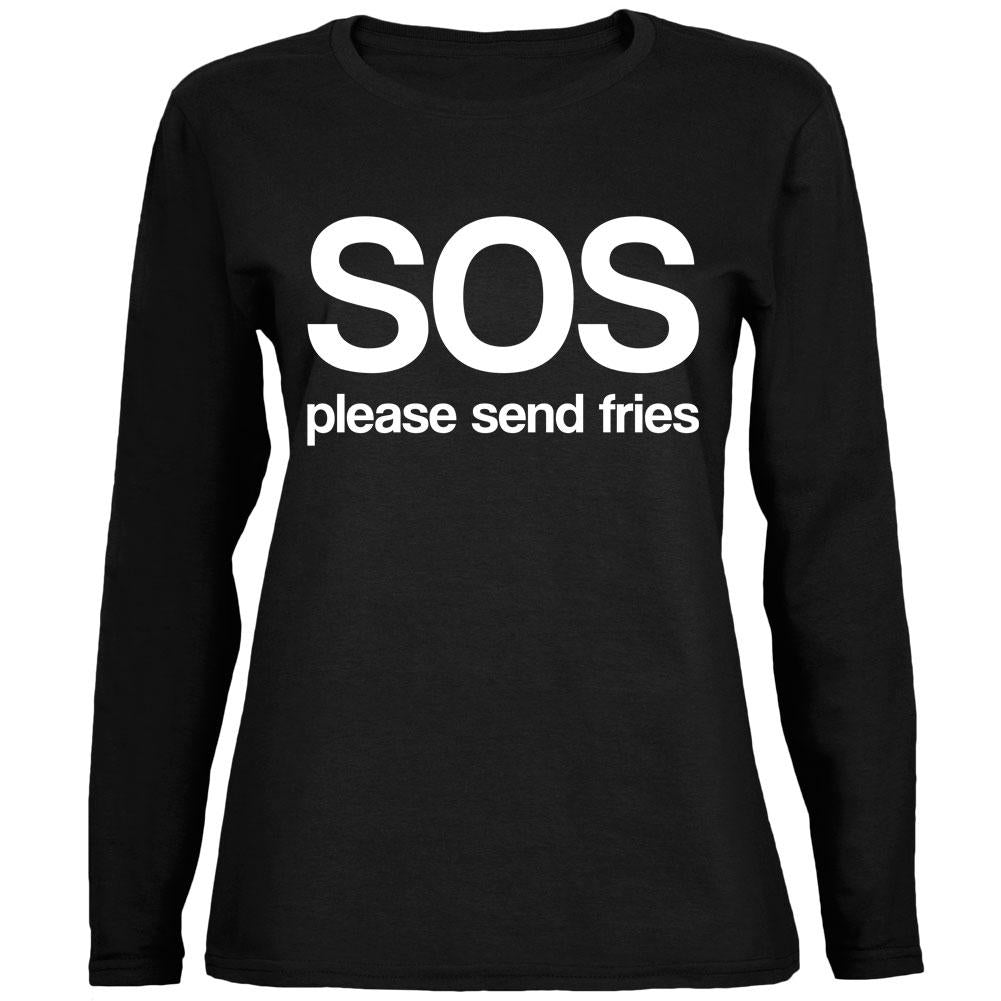 SOS Please Send Fries Ladies' Relaxed Jersey Long-Sleeve Tee Women's Long Sleeves Old Glory 2XL Black 