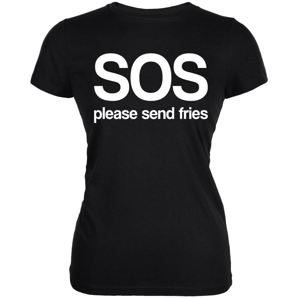 SOS Please Send Fries Juniors Soft T Shirt Juniors T-Shirts Old Glory 2XL Black 