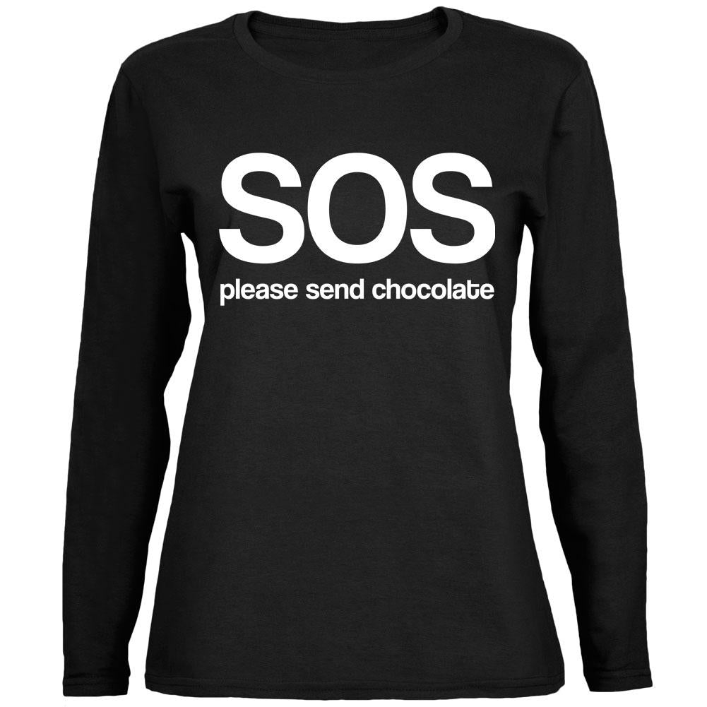 SOS Please Send Chocolate Ladies' Relaxed Jersey Long-Sleeve Tee Women's Long Sleeves Old Glory 2XL Black 