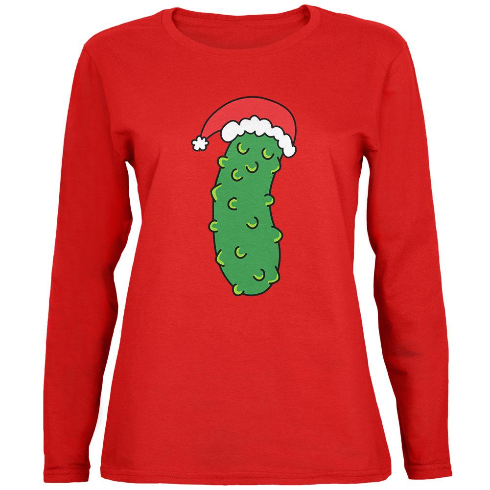 Christmas Pickle Womens Long Sleeve T Shirt Women's Long Sleeves Old Glory 2XL Red 