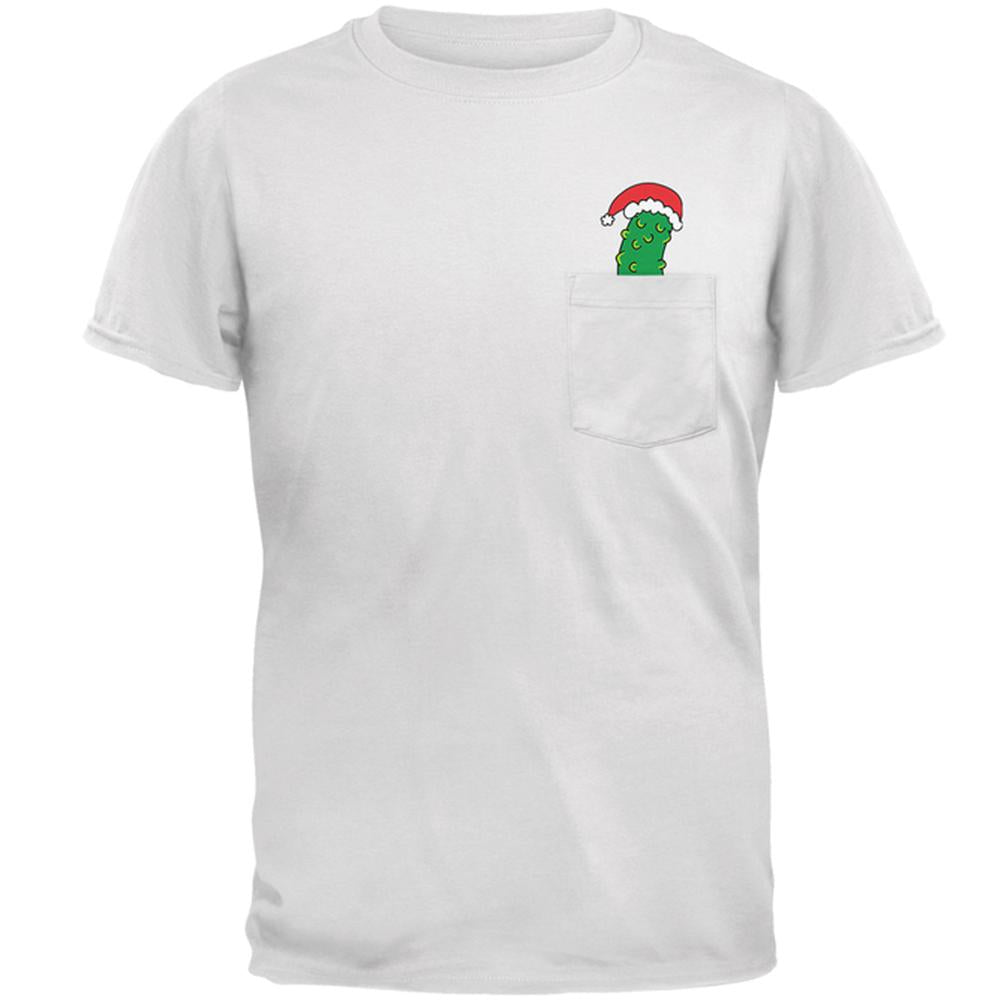 Christmas Pocket Pickle German Tradition Mens Pocket T Shirt Men's T-Shirts Old Glory 2XL White 