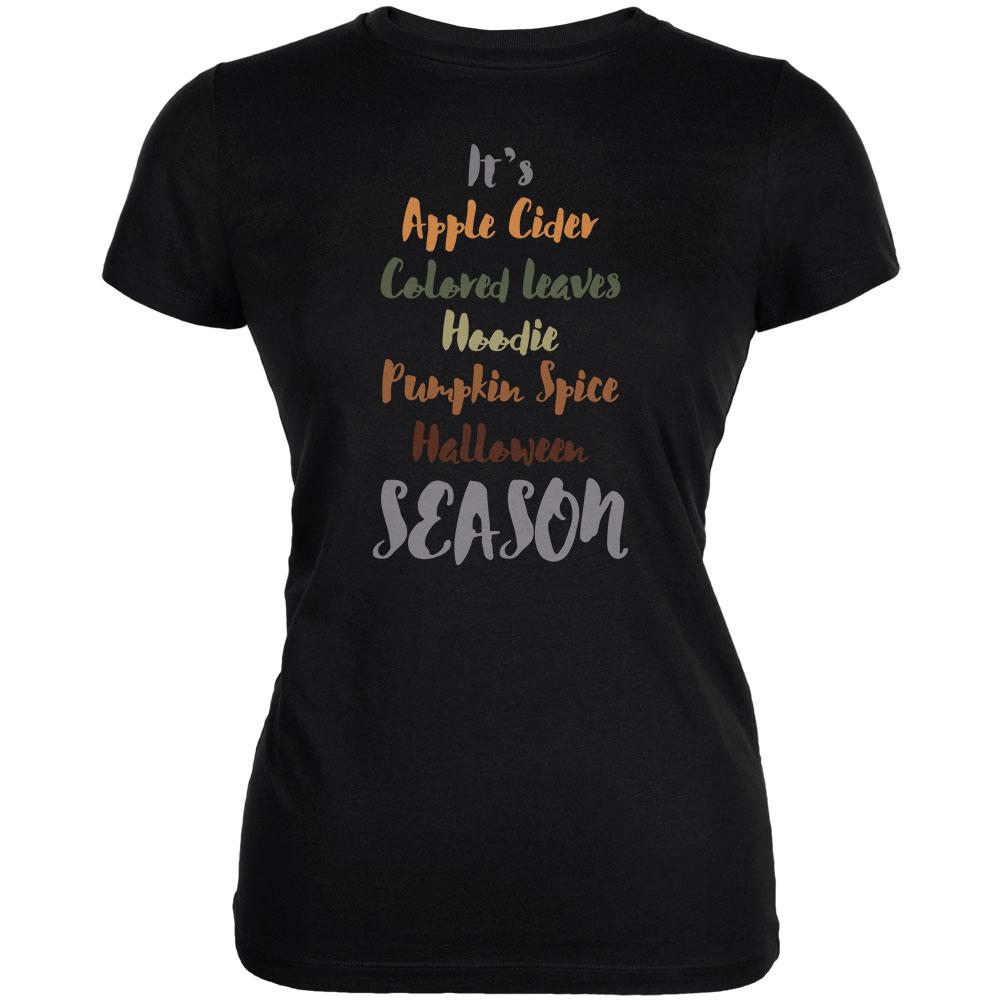 Autumn Apple Pumpkin Leaves Hoodie Season Juniors Soft T Shirt Juniors T-Shirts Old Glory 2XL Black 